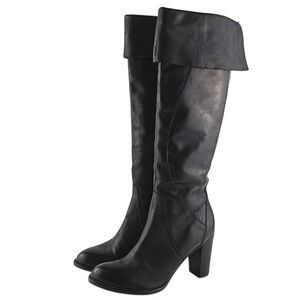 Vianni Collection Women's Tall Over The Knee Black Leather Heeled Boots Size 37